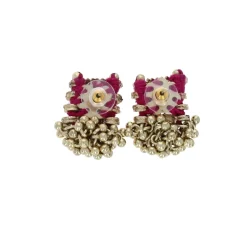 Boucles d'oreilles Indiennes carrées rose - Mariage Indien