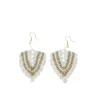 Boucles d'oreilles tissées écru rayée doré et blanc