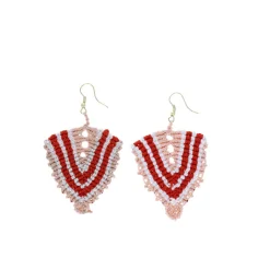 Boucles d'oreilles tissées nude rayée rouge et blanc