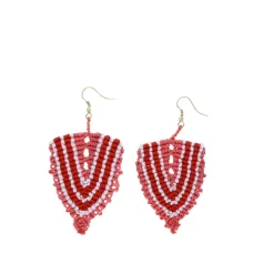 Boucles d'oreilles tissées corail rayée rouge et blanc