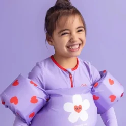 Bouée ventrale avec brassards lilas coeurs 2-6 ans