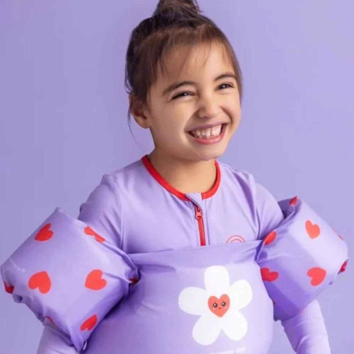 Bouée ventrale avec brassards lilas coeurs 2-6 ans