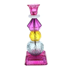 Bougeoir haut en verre multicolore rose