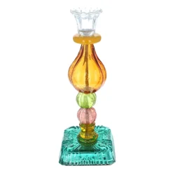 Bougeoir haut en verre multicolore ocre