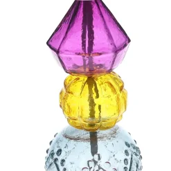 Bougeoir haut en verre multicolore rose