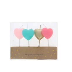 Bougies cœur rose, bleu et doré