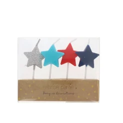 Bougies étoiles bleu, rouge et argent