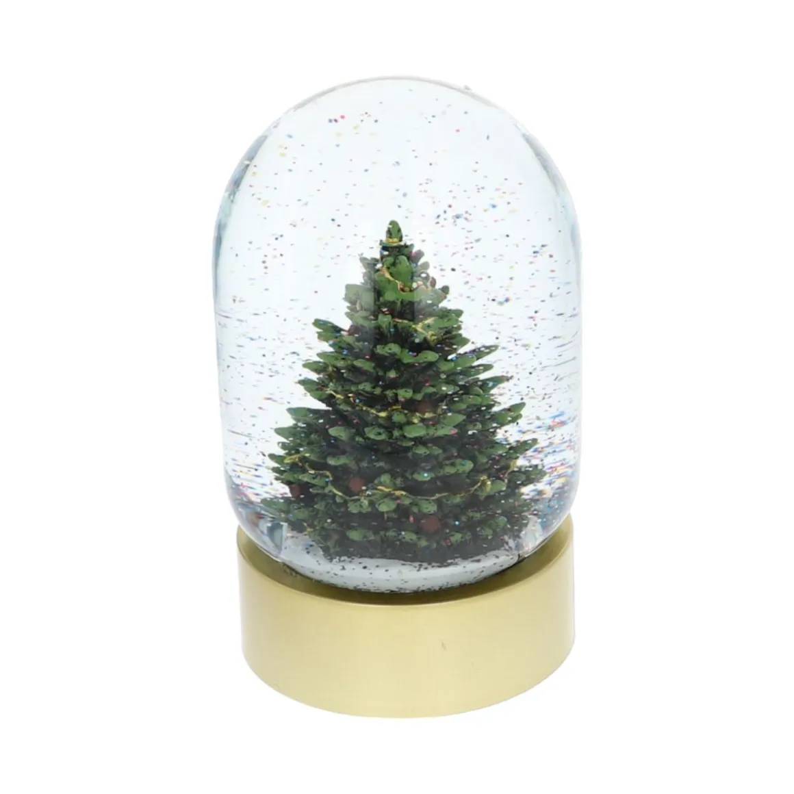 Boule à neige grand sapin à paillettes multicolores