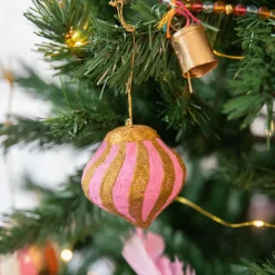 Boule de Noël goutte spirale rose or