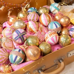 Boule de Noël graphique rose et doré