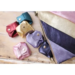 Bourse pailletée cuir bleu