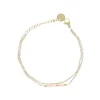 Bracelet chaîne double doré et perles quartz rose