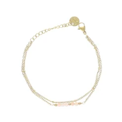 Bracelet chaîne double doré et perles quartz rose