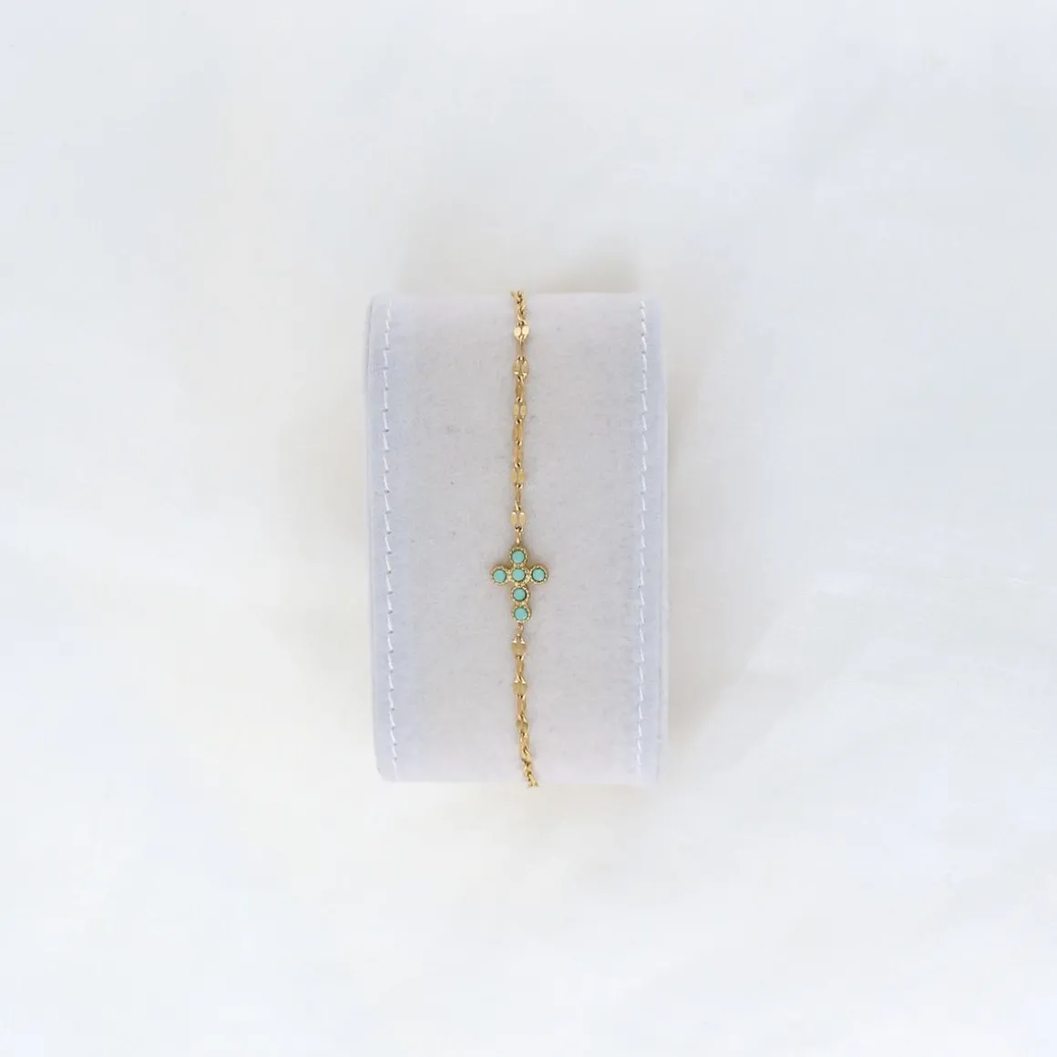 Bracelet doré croix verte