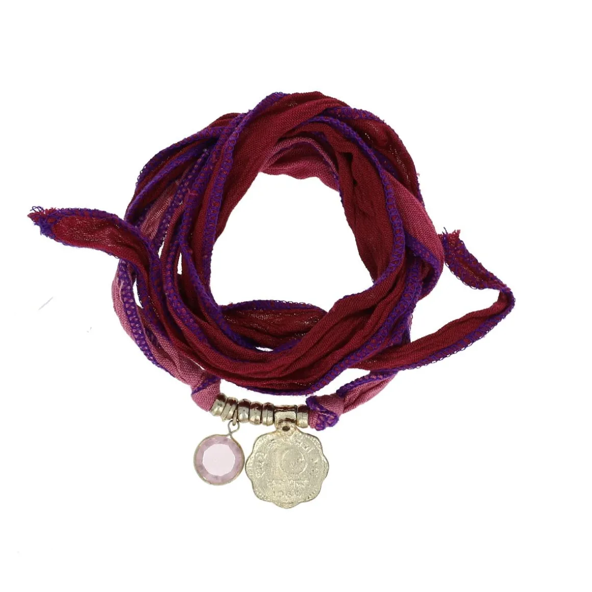 Bracelet ruban de soie rouge grenade