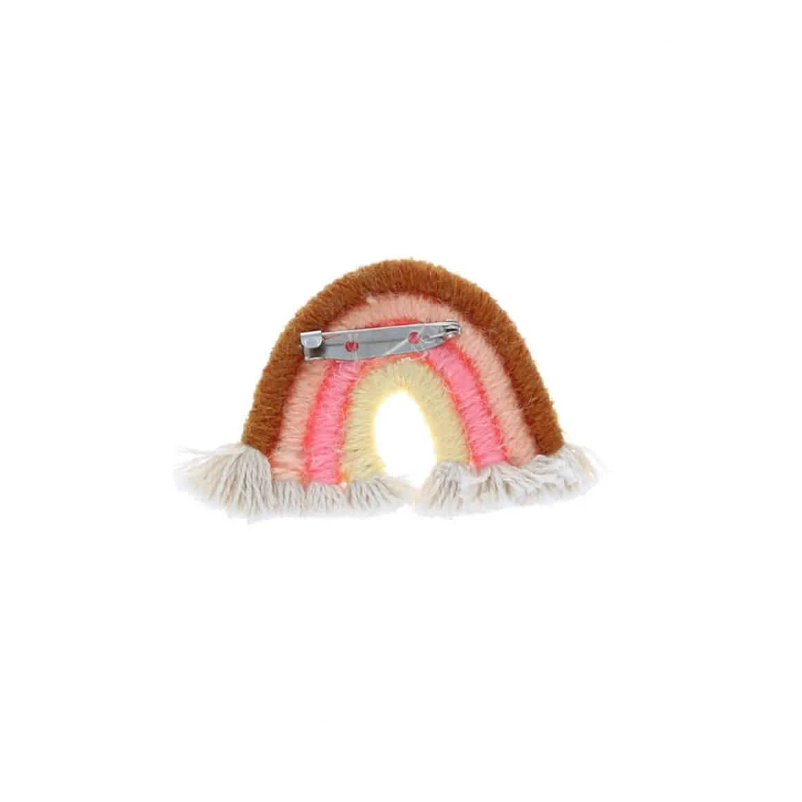 Broche arc en ciel rose et moutarde