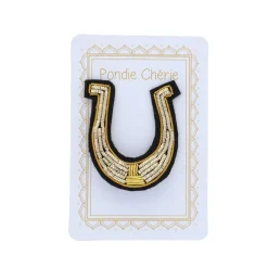 Broche brodée fer à cheval doré