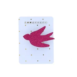 Broche oiseau paillettes rose