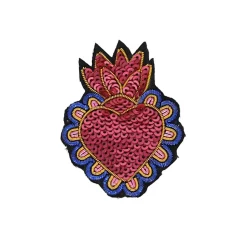 Broche sequins cœur ex-voto rose et bleu