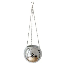 Cache-pot à suspendre boule disco à facettes argent 20 cm