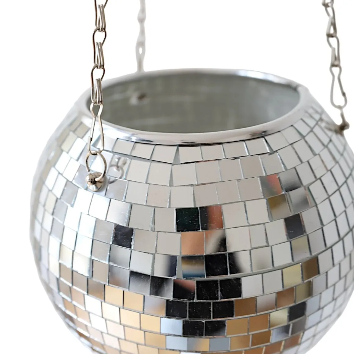 Cache-pot à suspendre boule disco à facettes argent 20 cm
