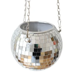 Cache-pot à suspendre boule disco à facettes argent 15 cm