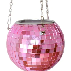 Cache-pot à suspendre boule disco à facettes rose 15 cm