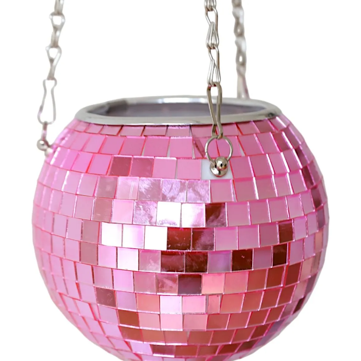 Cache-pot à suspendre boule disco à facettes rose 15 cm
