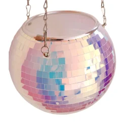 Cache-pot à suspendre boule disco à facettes iridescentes