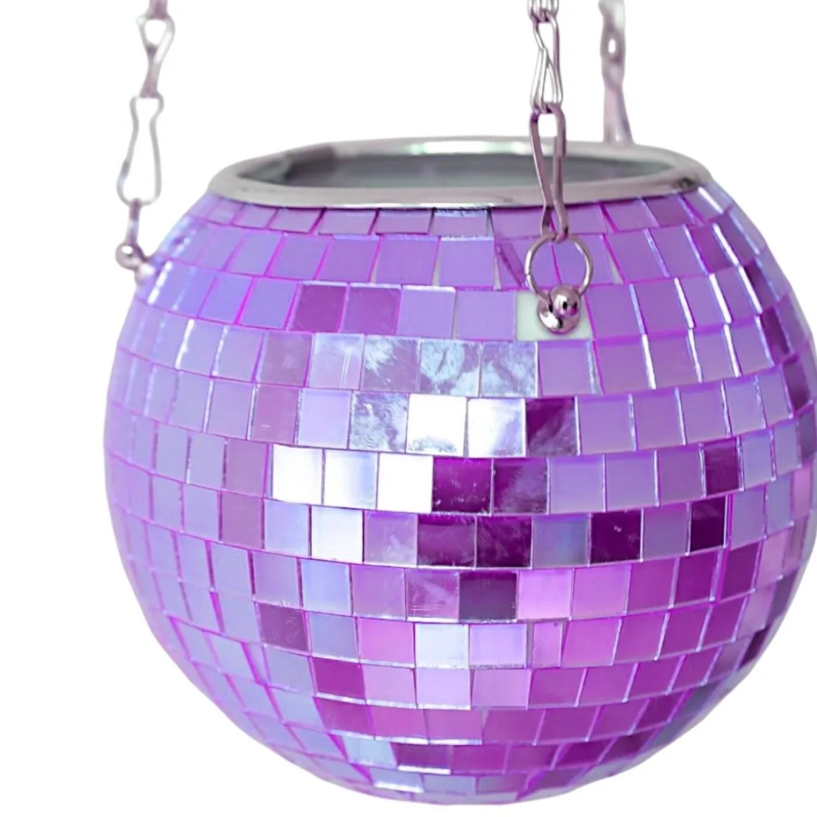 Cache-pot à suspendre boule disco à facettes violette 15cm