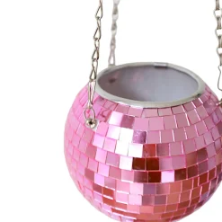 Cache-pot à suspendre boule disco à facettes rose 15 cm