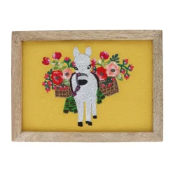 Cadre en bois broderie âne jaune