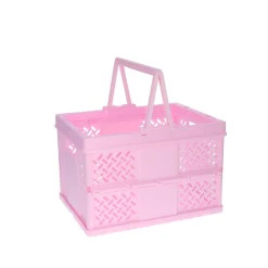 Caisse de rangement pliable en plastique rose