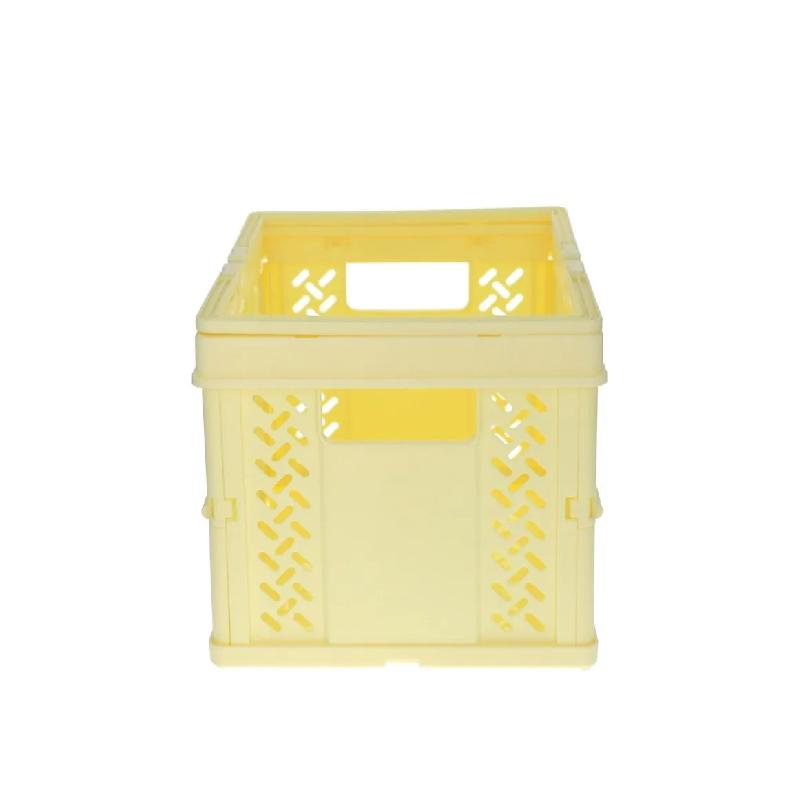 Caisse de rangement pliable en plastique jaune