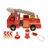 Camion de pompiers en bois rouge