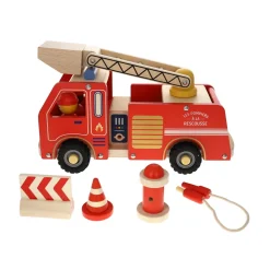 Camion de pompiers en bois rouge