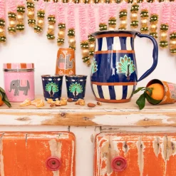 Carafe en émail motifs Indiens bleu paon