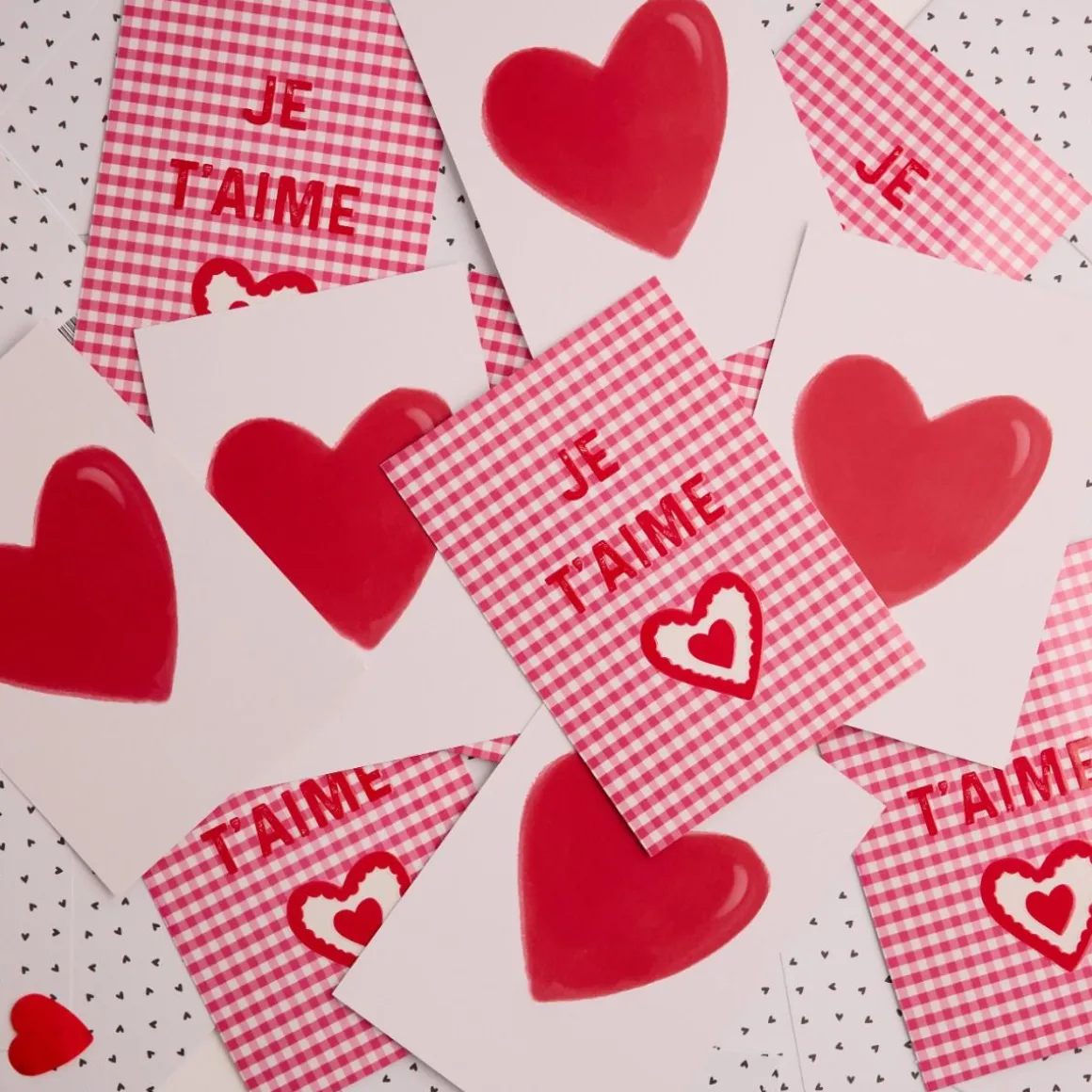Carte je t'aime vichy rose