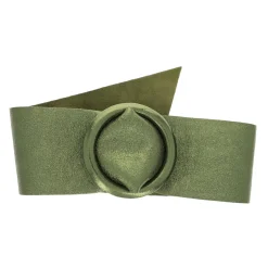 Ceinture plate large cuir vert olive