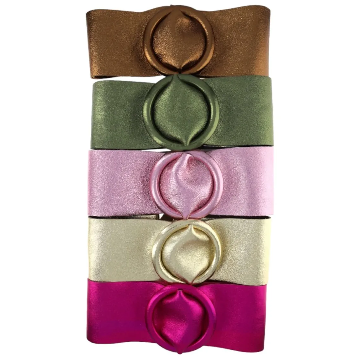 Ceinture plate large cuir irisé rose pâle