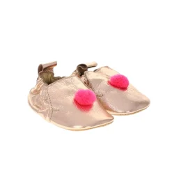 Chaussons bébé pompon rose fluo