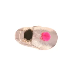 Chaussons bébé pompon rose fluo