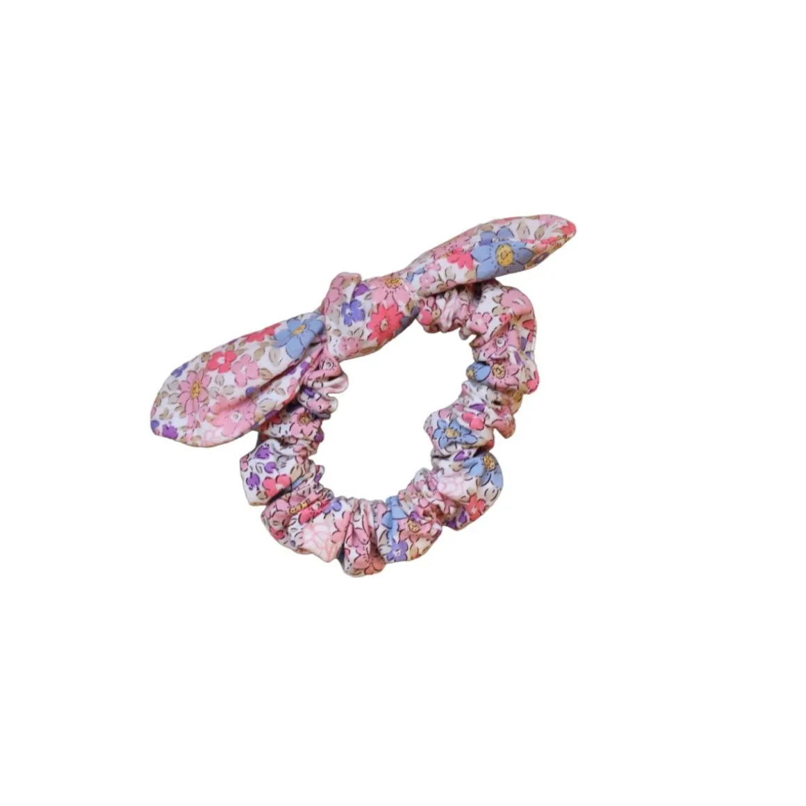 Chouchou cheveux fleuri bleu et rose