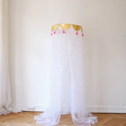 Ciel de lit tulle et sequins dorés