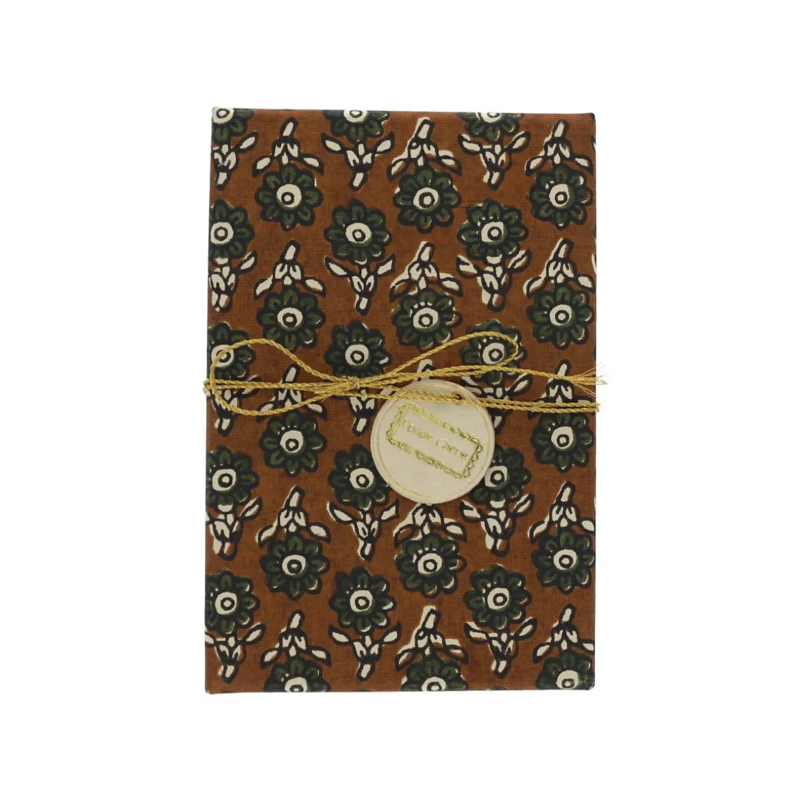 Coffret de correspondance fleuri kaki block print - Delhi d'antan