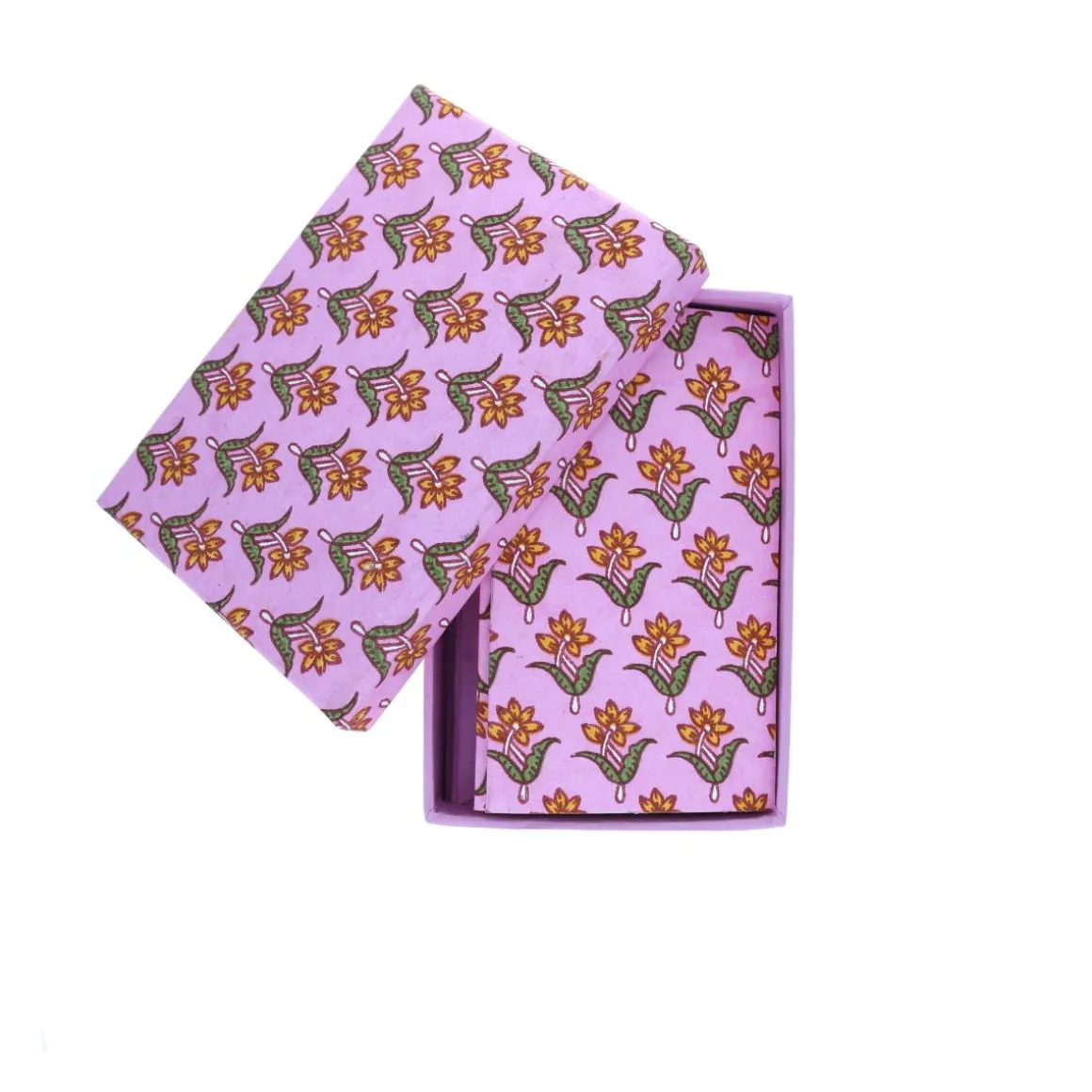 Coffret de correspondance fleuri block print lila - Delhi d'antan