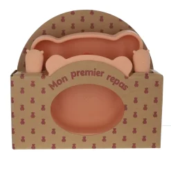 Coffret premier repas bébé silicone pêche