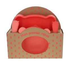 Coffret premier repas bébé silicone rose et corail