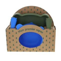 Coffret premier repas bébé silicone bleu et kaki - Ma bonne étoile
