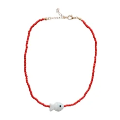 Collier enfant perles rouges et poisson - Trouville